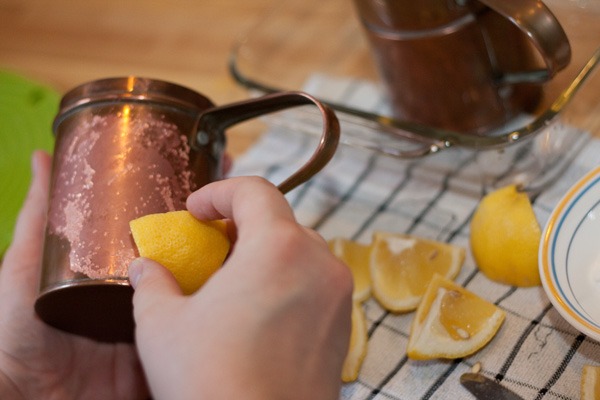 copper cleaning with lemon